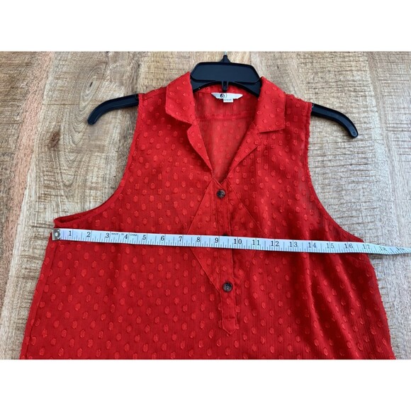 Volcom Women's Red Sleeveless Collared Henley Top Textured Sheer Medium - Picture 8 of 9